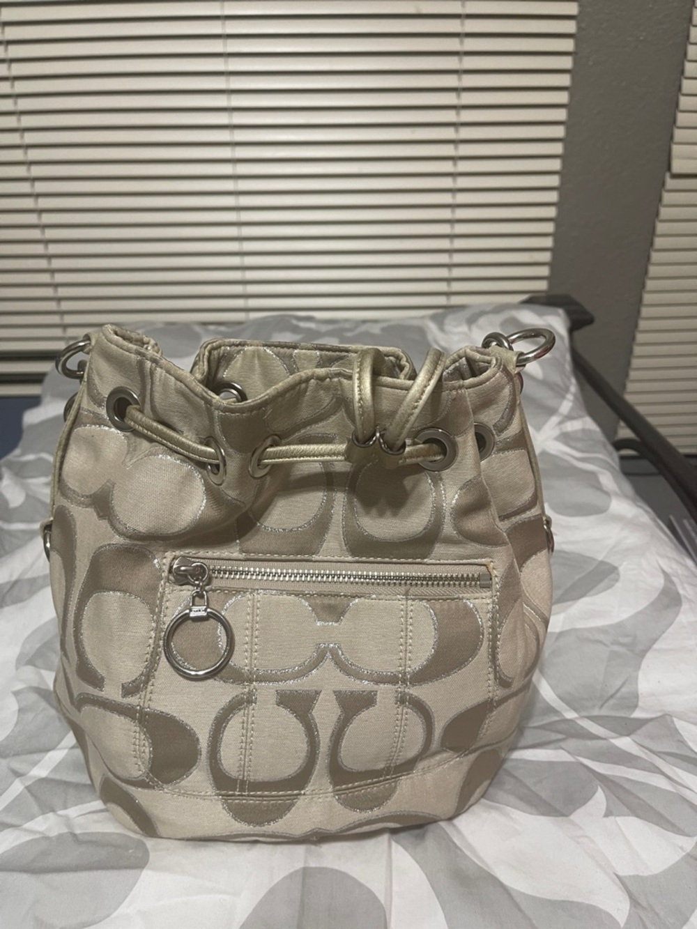 Coach Beige Signature Drawstring Shoulder Bag in Mint Preloved Condition